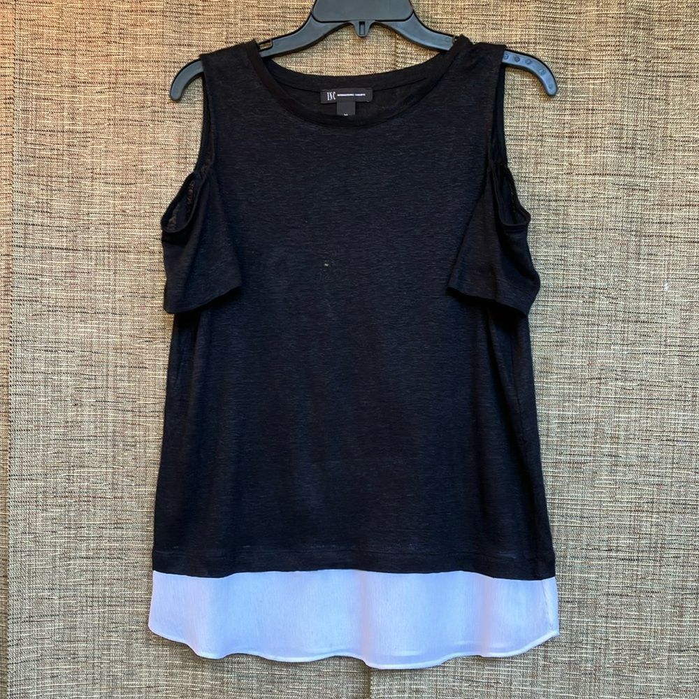 NWOT INC International Concepts Black and White Asymmetrical linen Tank Top